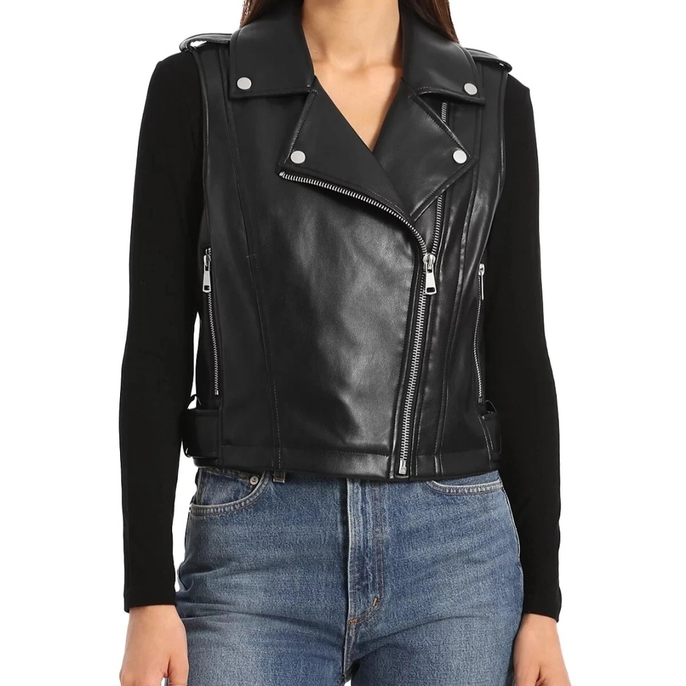 Bagatelle Women's Black Faux Ever Leather Moto Vest
